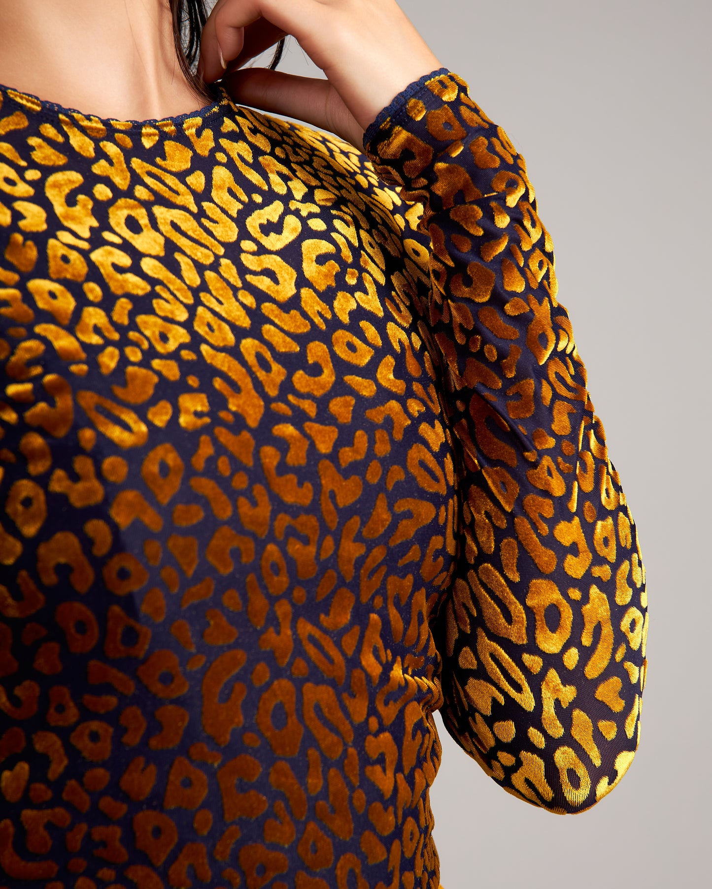 Burnout Stretch Velvet Long Sleeve Top