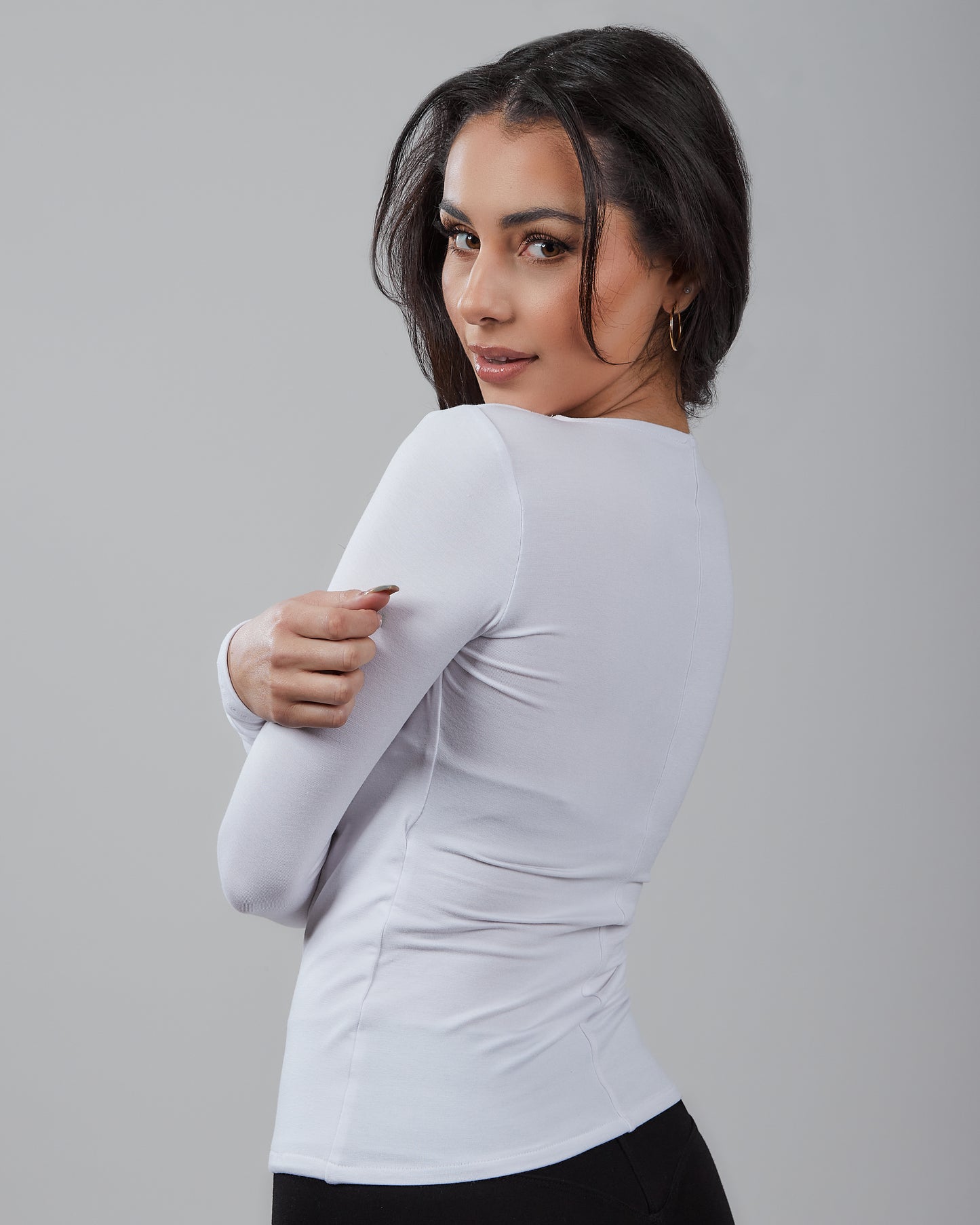 Knit Long Sleeve Wrap Front Top with Chainé Trim