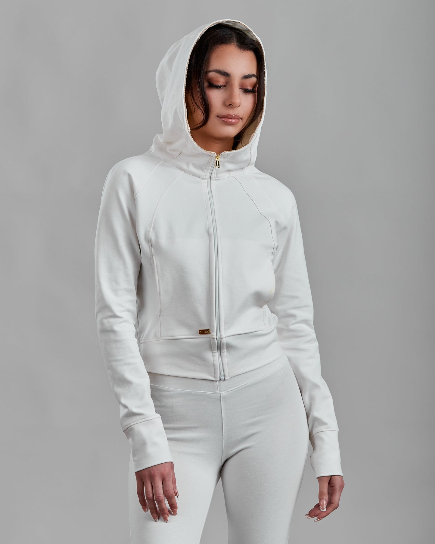 *Sample* Ponte de Roma Cropped Hoodie with Chainé Trim