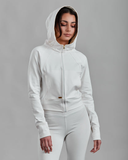 *Sample* Ponte de Roma Cropped Hoodie with Chainé Trim