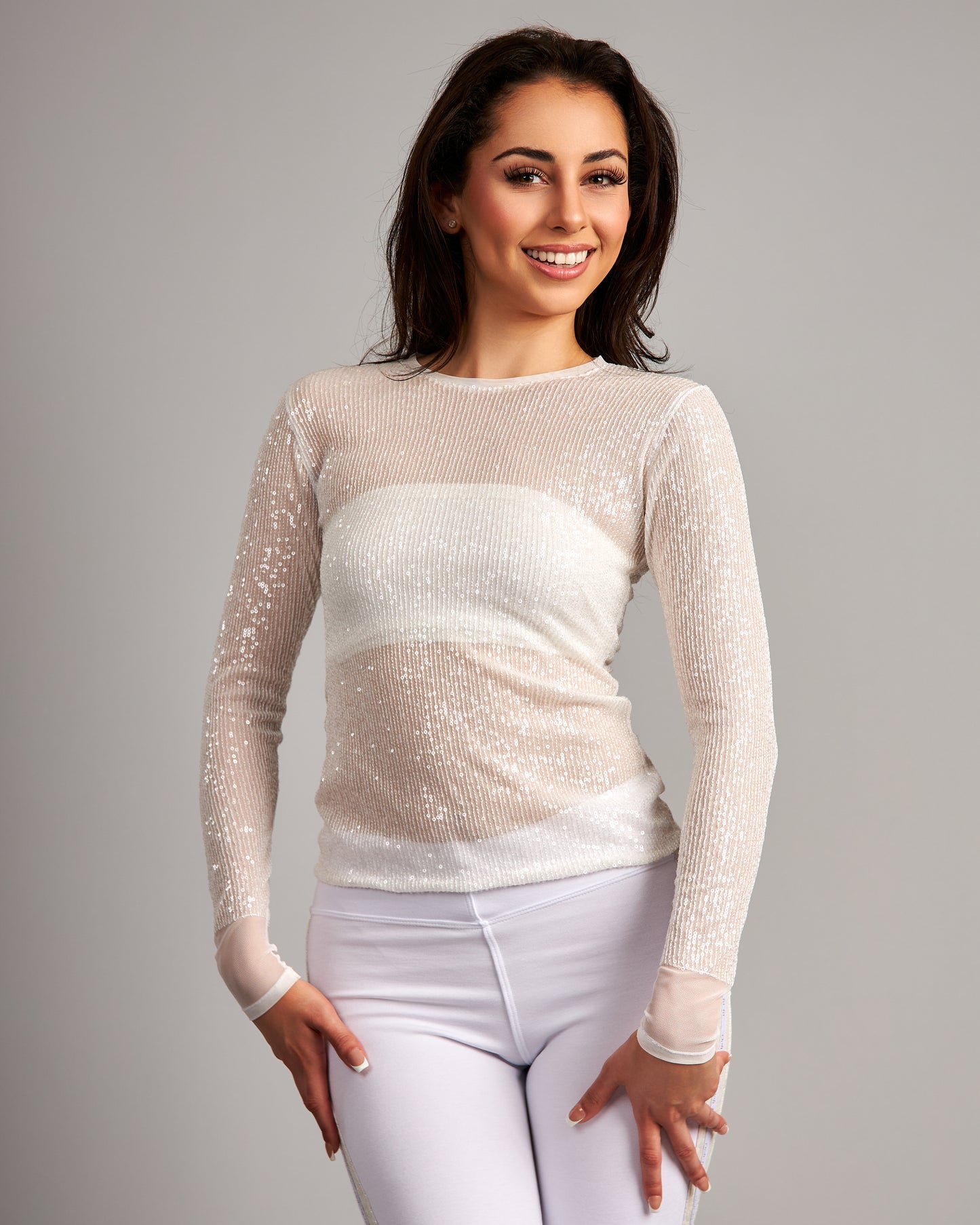 Long Sleeve Stretch Sequin Top