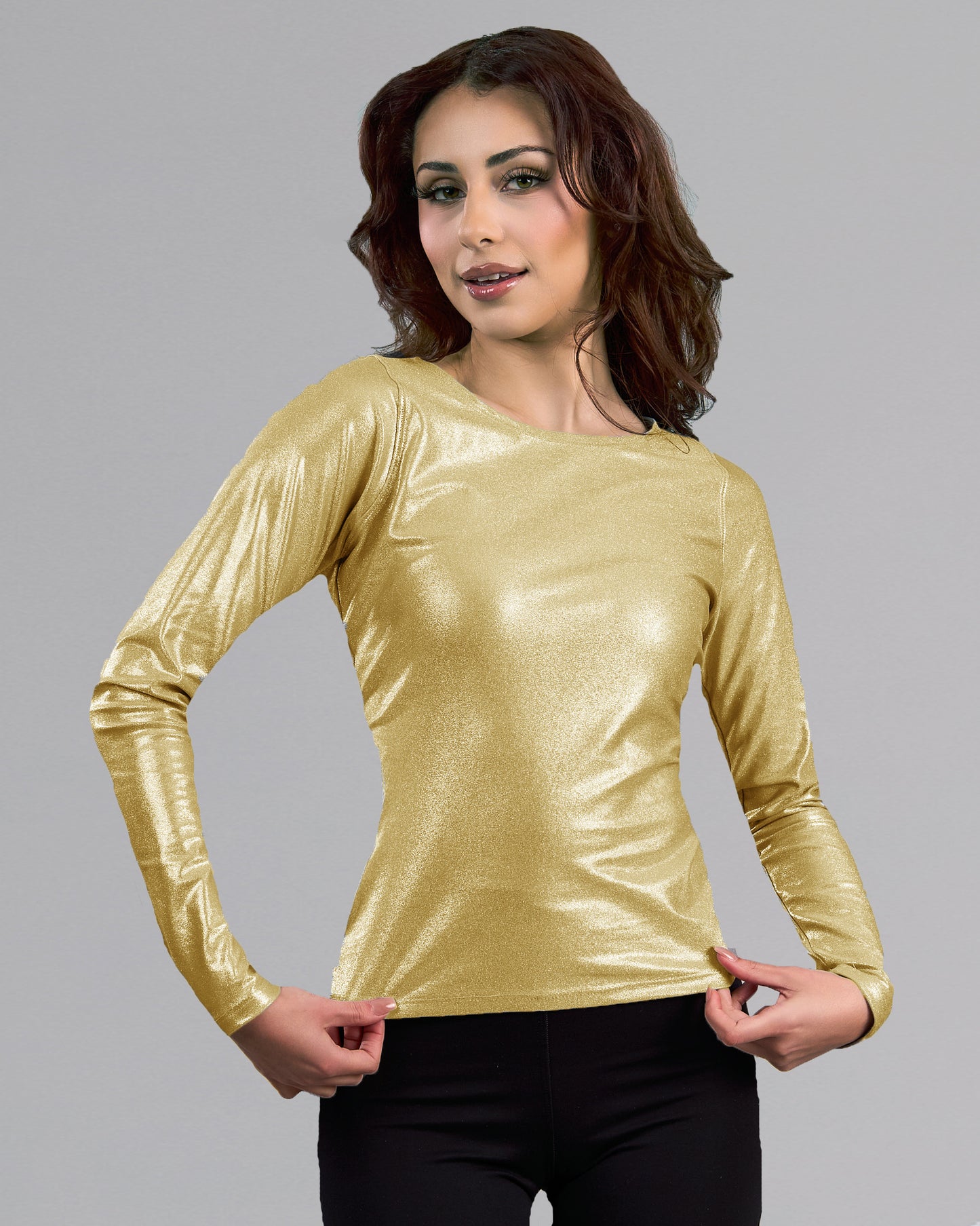 Metallic Long Sleeve Racerback Top Gold