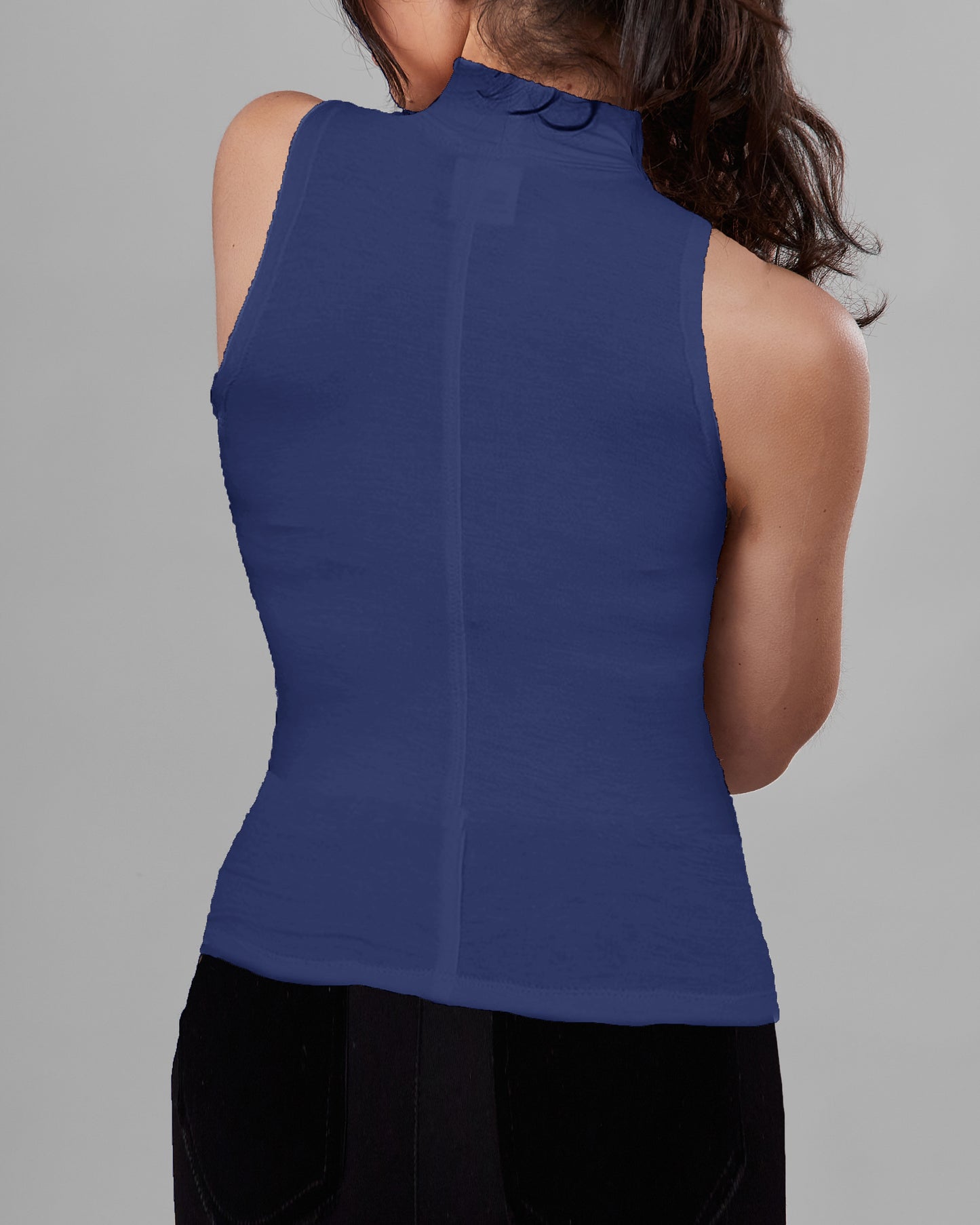 Sleeveless Mock Turtleneck Tank Top with Cut in Shoulders