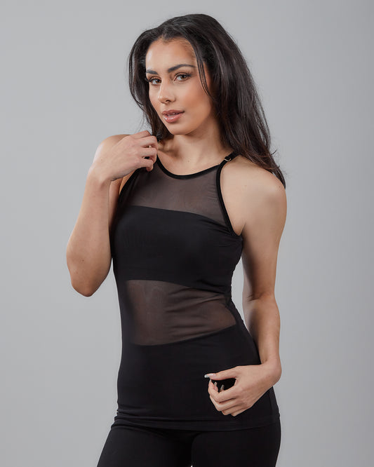 Power Mesh Tank with Cut-In Shoulders & Adjustable Straps