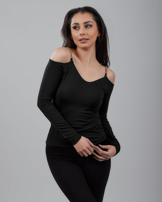 Stylish Knit Long Sleeve Tops: Off The Shoulder with Chainé Trim