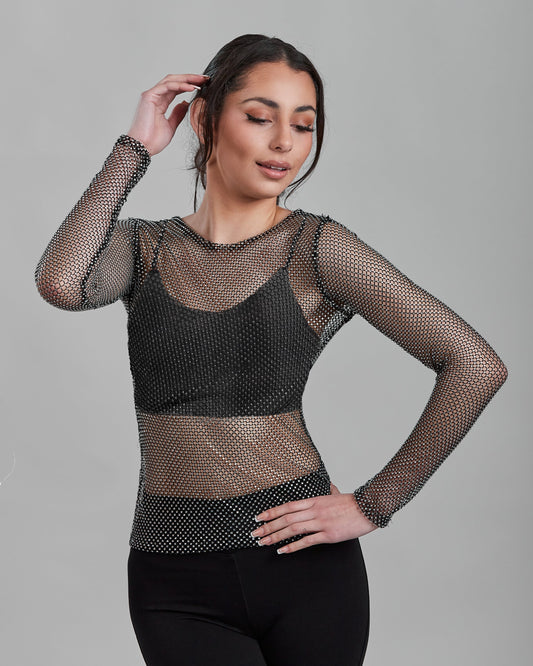 Fashion Forward: The Appeal of the Long Sleeve Rhinestone Studded Stretch Net Top