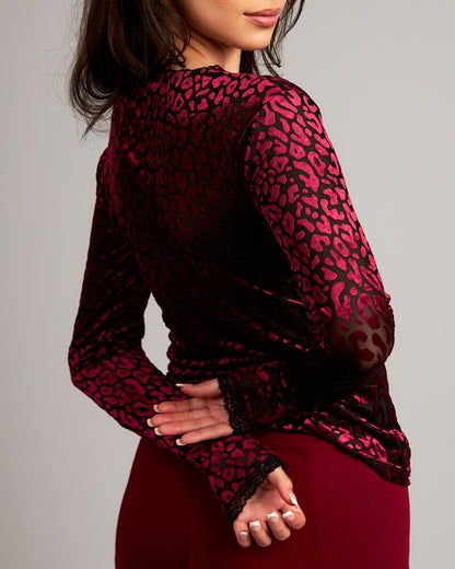 Burnout Stretch Velvet Long Sleeve Top