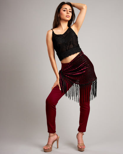 Burnout Velvet Scarf with Hand Knotted Fringe