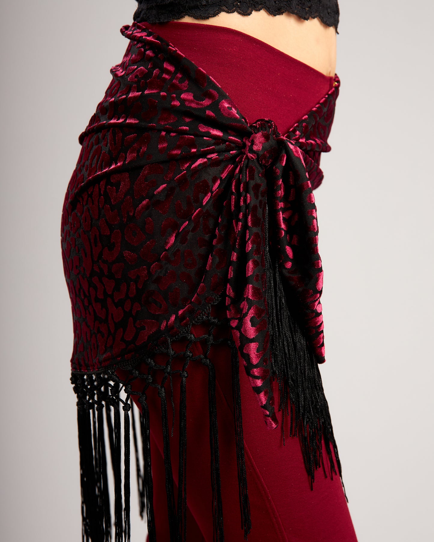 Burnout Velvet Scarf with Hand Knotted Fringe