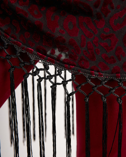 Burnout Velvet Scarf with Hand Knotted Fringe