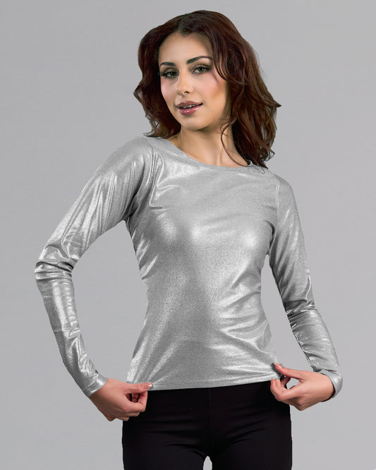 Metallic Long Sleeve Racerback Top Silver