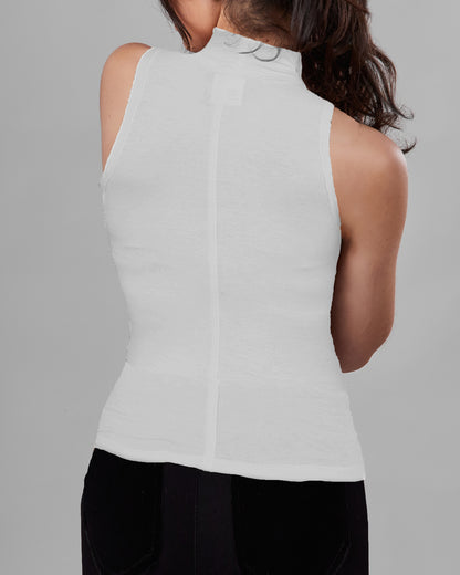 Sleeveless Mock Turtleneck Tank Top with Cut in Shoulders