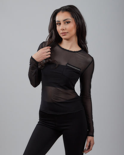 Long Sleeve Power Mesh Pocket T-Shirt