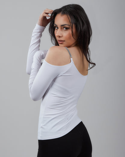 Knit Long Sleeve Top Off The Shoulder with Chainé Trim